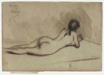 Studie van een naakt meisje liggend door Theodore Roussel