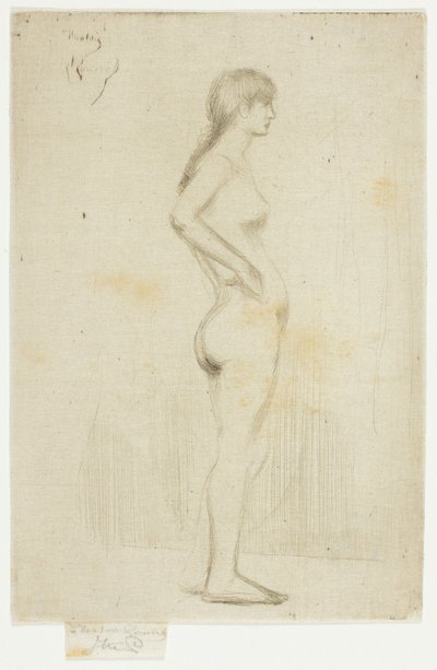 Studie van een naakt meisje dat staat door Theodore Roussel