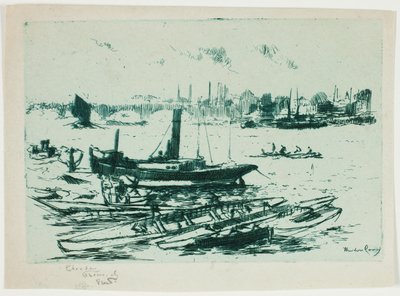 De stoomlancering, Chelsea Embankment door Theodore Roussel
