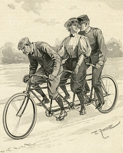 Fiets voor drie personen, genaamd tandemfiets door Theodore Zasche