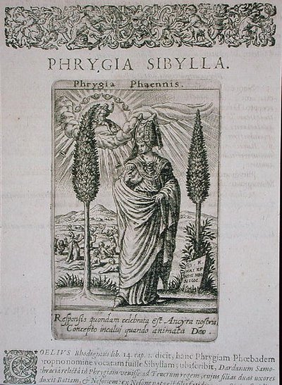 Phrygia Sibylla, kopie van illustratie uit De Divinationewet Magicis Praestigiis door Jean-Jacques Boissard door Theodore de (after) Bry