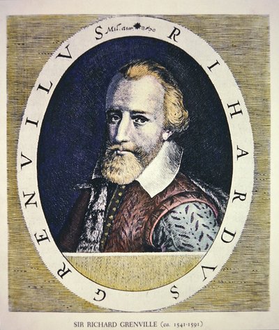 Sir Richard Grenville (kleur litho) door Theodore de (after) Bry