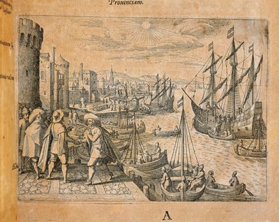 Karvelen vertrekken naar de Nieuwe Wereld, Spanje, gravure door Theodor de Bry door Theodore de Bry
