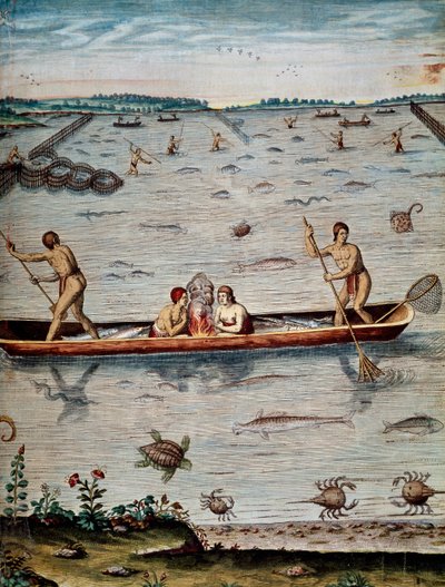 Vistechnieken van de inboorlingen in Virginia, gravure door Theodor de Bry uit Admiranda narratio trust tamen, commodis et de incolarvm ritibvs Virginae door Theodore de Bry
