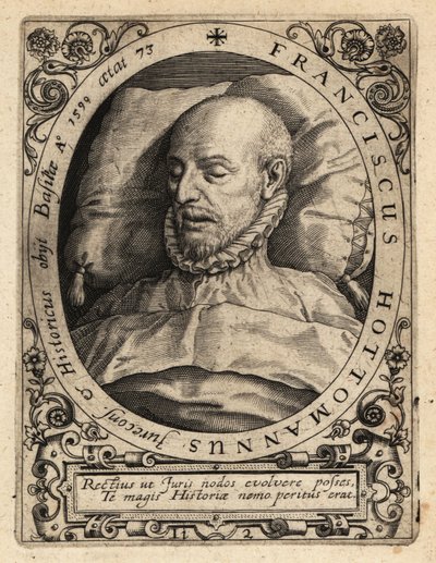 Francois Hotman, op zijn sterfbed door Theodore de Bry
