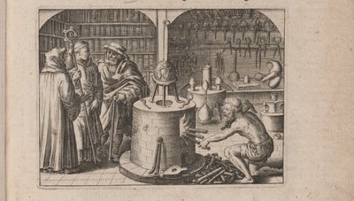 Illustratie voor Tripvs avrevs, hoc est, Tres tractatvs chymici selectissimi.., 1618 door Theodore de Bry