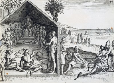 Koning ontvangt Europese bezoekers, Kaap Lopez, Gabon, gravure uit India orientalis door Theodor de Bry, Afrika door Theodore de Bry