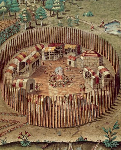 Inheems Amerikaans versterkt dorp in Virginia door Theodore de Bry