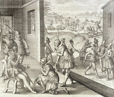 De Spaanse verovering van Fort Caroline, 1565, uit 