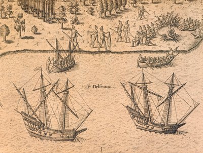 De aankomst van Franse schepen in Florida door Theodore de Bry