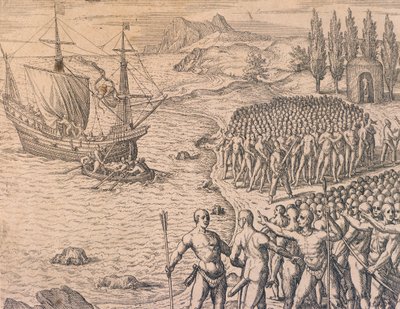 De aankomst van de Portugezen in Peru door Theodore de Bry