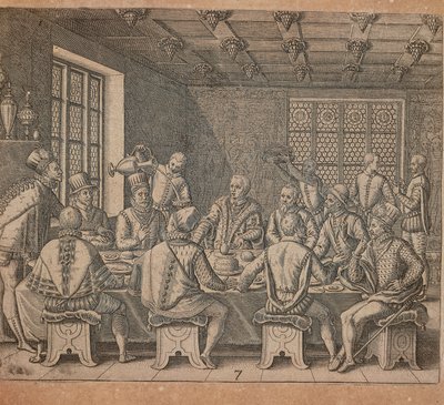 Het ei van Columbus, gravure door Theodor de Bry uit Americae pars quarta door Theodore de Bry