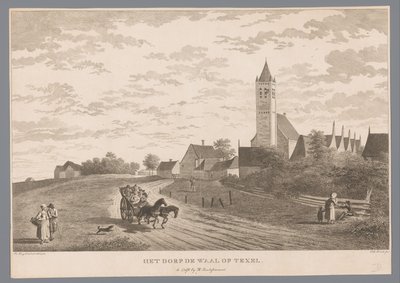 Gezicht op het dorp De Waal te Texel door Theodorus de Roode
