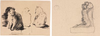 Katten (recto); Schets van twee omhelzende figuren (verso) door Theodule Ribot