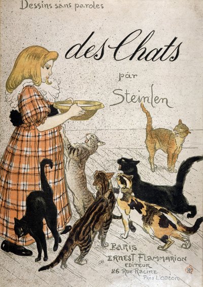 Meisje brengt een melkkom naar katten - omslag 