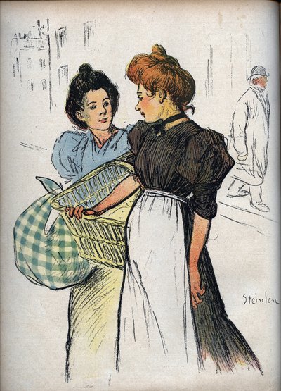 Les blanchisseuses Tekening door Theophile Alexandre Steinlen (1859-1923) - in 