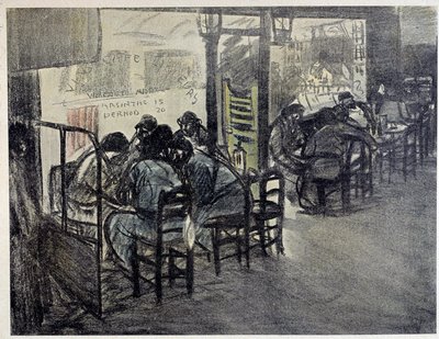 Op het terras van het café (Op de etalage staat "Absinthe 15", "Pernod 20") door Théophile Alexandre Steinlen