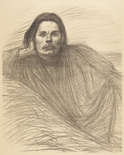 Portret van Maksim Gorki, liggend door Théophile Alexandre Steinlen