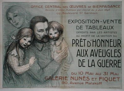 Poster die een kunstverkoop adverteert ten behoeve van blinde soldaten door Théophile Alexandre Steinlen