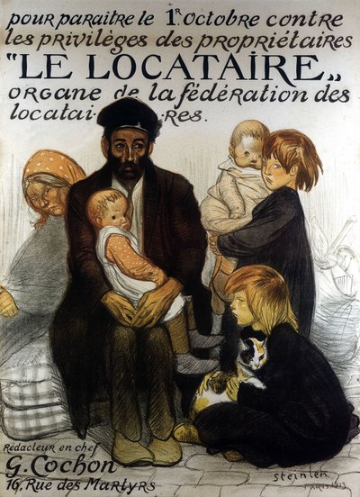 Poster van presentatie van de Federatie van Huurders, Parijs 1913 door Théophile Alexandre Steinlen