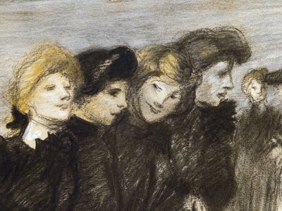 Het vertrek van de midinettes (detail) (voor 1907) door Théophile Alexandre Steinlen