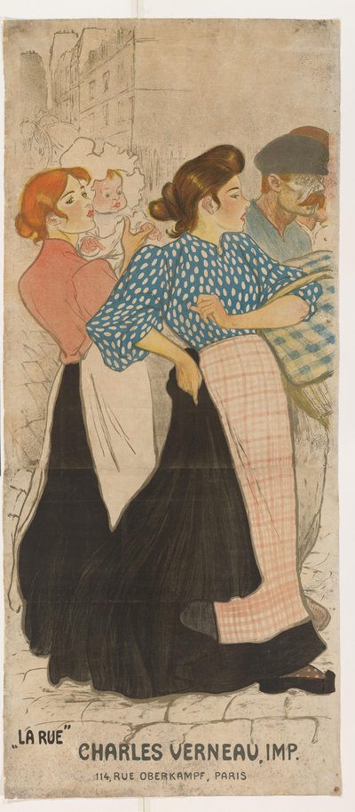 Twee vrouwen en een man op straat door Théophile Alexandre Steinlen