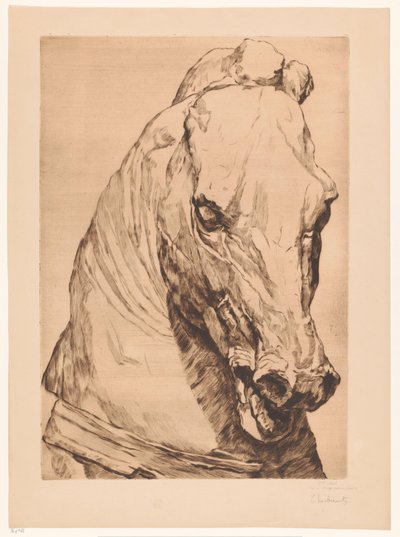 Kop van de eenhoorn van een antiek standbeeld door Thiebautz (signed by artist)