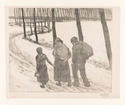 Man en vrouw met twee kinderen lopen over een landweg door Théo van Rysselberghe