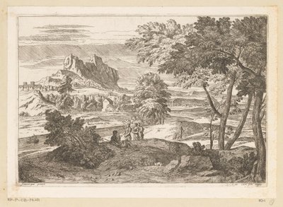 Arcadisch landschap met figuren en konijnen door Théodore