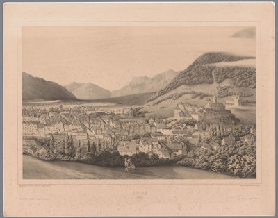 Zicht op Chur in Graubünden door Théodore Achille Louis Dumoncel