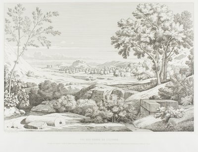 Uitzicht vanaf de oevers van de Illisós: Bergen van de Argolid, Tempel van de Olympische Jupiter, de Akropolis, Paleis van Koning Corydalus, Dorp Ambelo