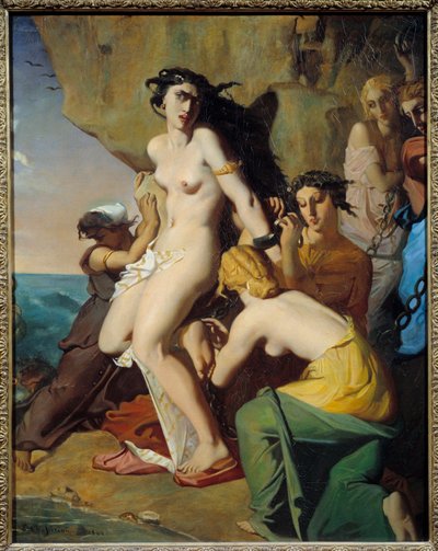 Andromeda vastgebonden aan de rots door de Nereïden door Théodore Chassériau