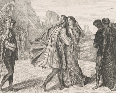 O mijn schone krijger!: plaat 5 uit Othello Act 2, Scene 1, geëtst 1844, herdrukt 1900 door Théodore Chassériau