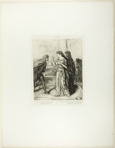 Wees daarom vrolijk Cassio, plaat 6 (act 3, scène 3) uit Othello door Théodore Chassériau