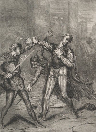 Schurk, jij sterft: plaat 10 uit Othello Act 5, Scene 1 door Théodore Chassériau