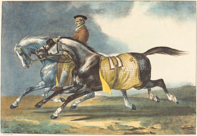 Twee schimmels aan het oefenen door Théodore Gericault and Léon Cogniet