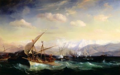 Andrea Doria verdrijft de Spaanse vloot voor de monding van de Var in 1524 door Jean Antoine Theodore Gudin
