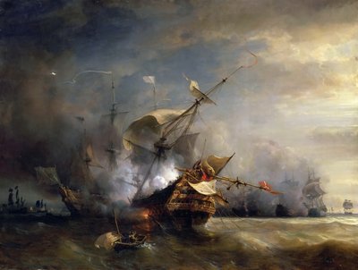 De zeeslag bij Lizard Point, Cornwall op 21 oktober 1707 door Jean Antoine Theodore Gudin