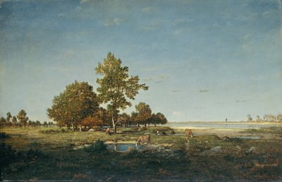 Landschap met een groep bomen door Pierre Etienne Theodore Rousseau