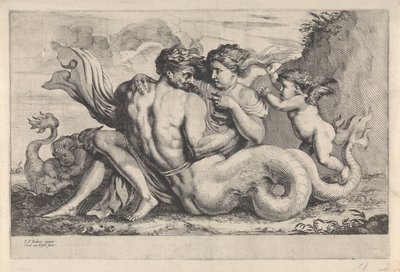 Sirene en triton door Théodorus van Kessel
