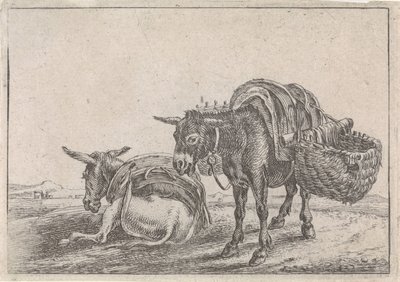 Twee muildieren door Théodorus van Kessel