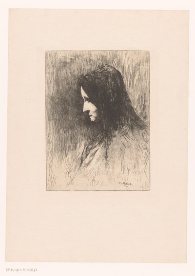 Buste van een oude vrouw met hoofddoek, van opzij gezien door Théodule Augustin Ribot