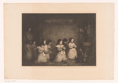 Groep meisjes in gebed voor een Mariabeeld door Théodule Augustin Ribot