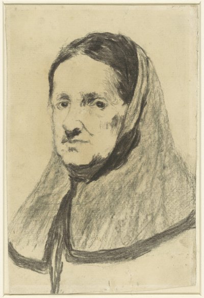 Studie van een oude vrouw, tot de schouders gezien, enigszins naar links door Théodule Augustin Ribot