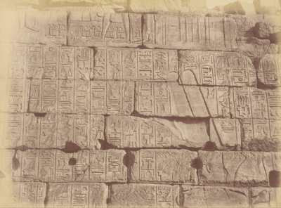 Close-up van hiërogliefen en sculpturen (Lijst van de verslagen naties), Karnak door Théodule Devéria