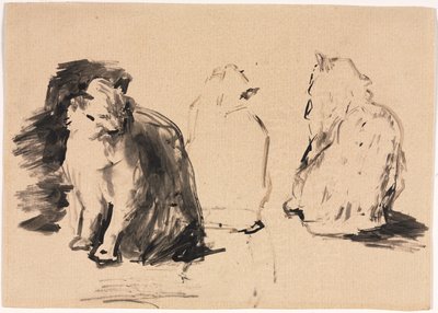 Katten recto, Schets van twee figuren die elkaar omarmen verso door Auguste Theodule Ribot