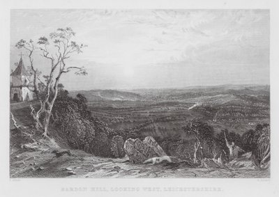 Bardon Hill, kijkend naar het westen, Leicestershire (gravure) door Thomas (after) Allom