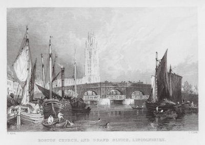 Boston Kerk, en Grote Sluis, Lincolnshire door Thomas (after) Allom