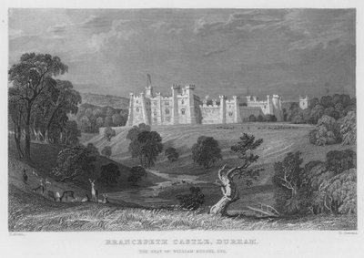 Brancepeth Castle, Durham, de zetel van William Russel (gravure) door Thomas (after) Allom
