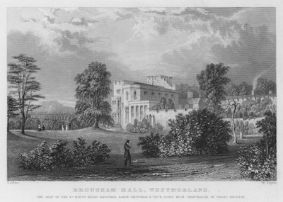 Brougham Hall, Westmorland, de zetel van Henry Brougham, Baron Brougham en Vaux, Lord High Chancellor van Groot-Brittannië door Thomas (after) Allom
